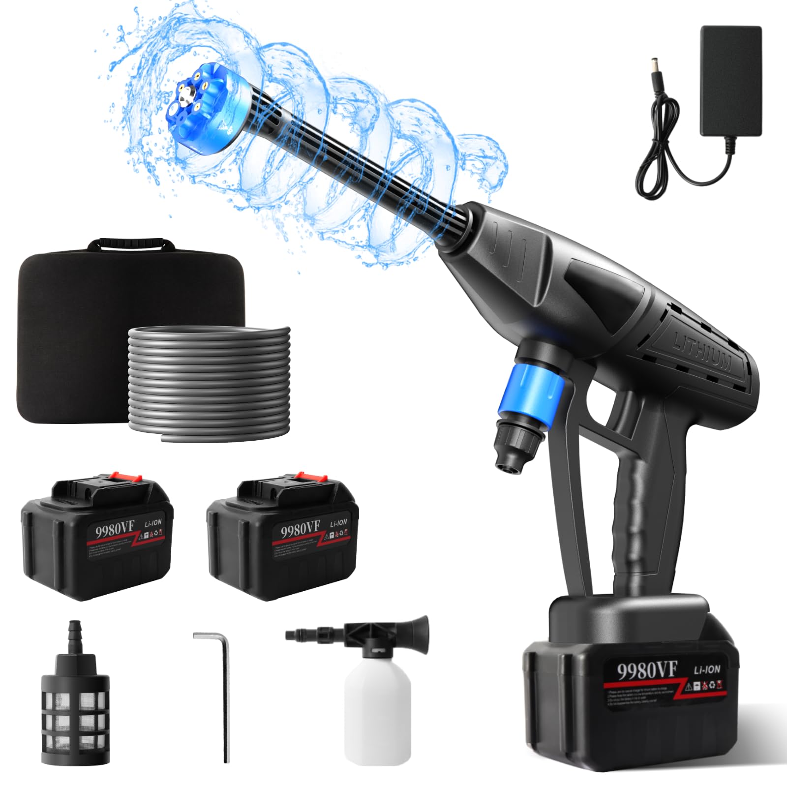 Cordless Pressure Washer with 2 Batteries, 96V 30Bar/434PSI High Portable Power Washer, 6 in 1 Spray Nozzles Car Washer for Washing Cars Fences Siding Patio Garden Yard Floor, 32.8FT Hose (B0CZD4C9W1) Amazon Price History, Amazon Price Tracker