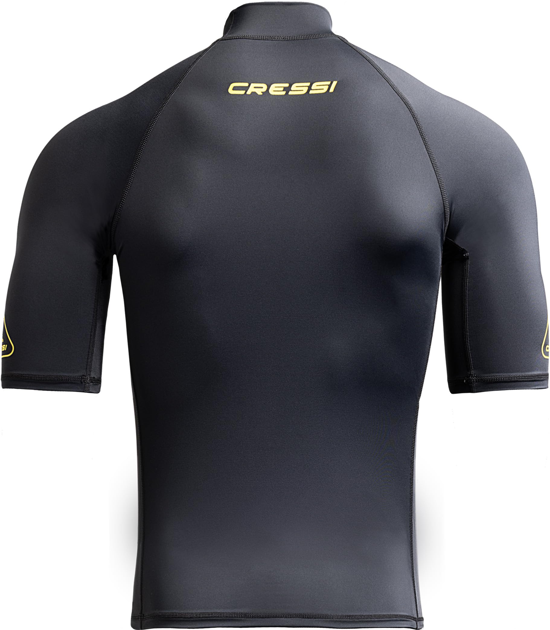CRESSI since 1946 - Sentinel Man - Short Sleeve Rash Guard UPF 50+ Sun Protection Quick Dry Swimming, Surfing, Diving, Fishing, Beach, Pool and Water Sports - Black/Yellow - S/2 - Men's