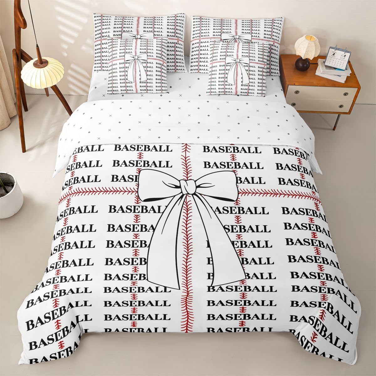 Loussiesd Juego de funda de edredón de béisbol tamaño Super King, 7 piezas, juego de ropa de cama con funda de edredón, sábanas, fundas de almohada, fundas de cojín para niños y niñas