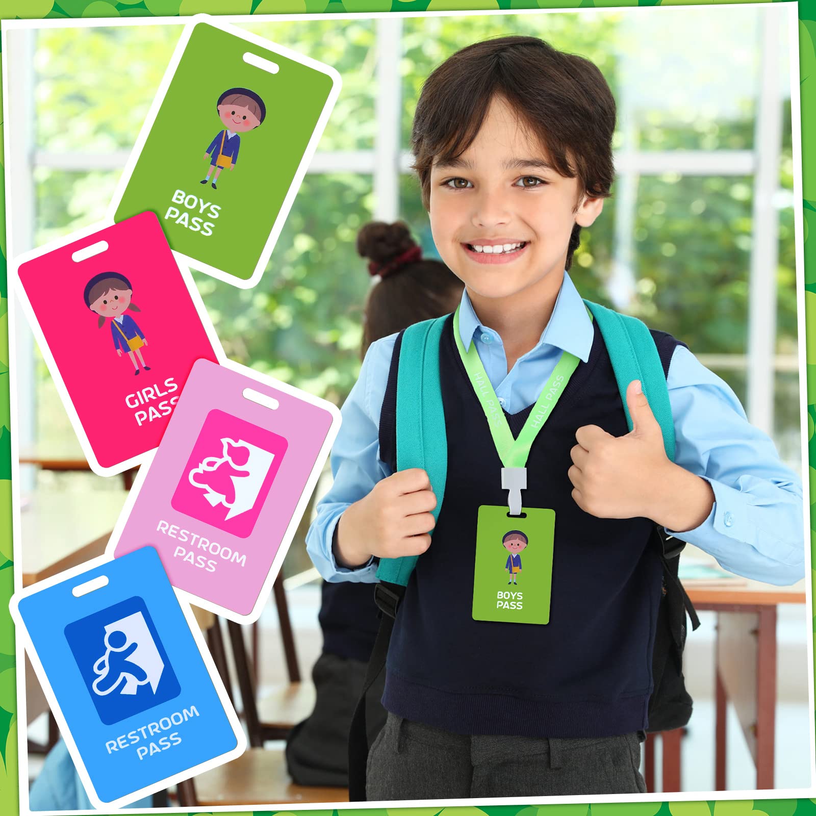 Classroom Passes Hall Pass Lanyards With Large Card Passes, Unbreakable ...