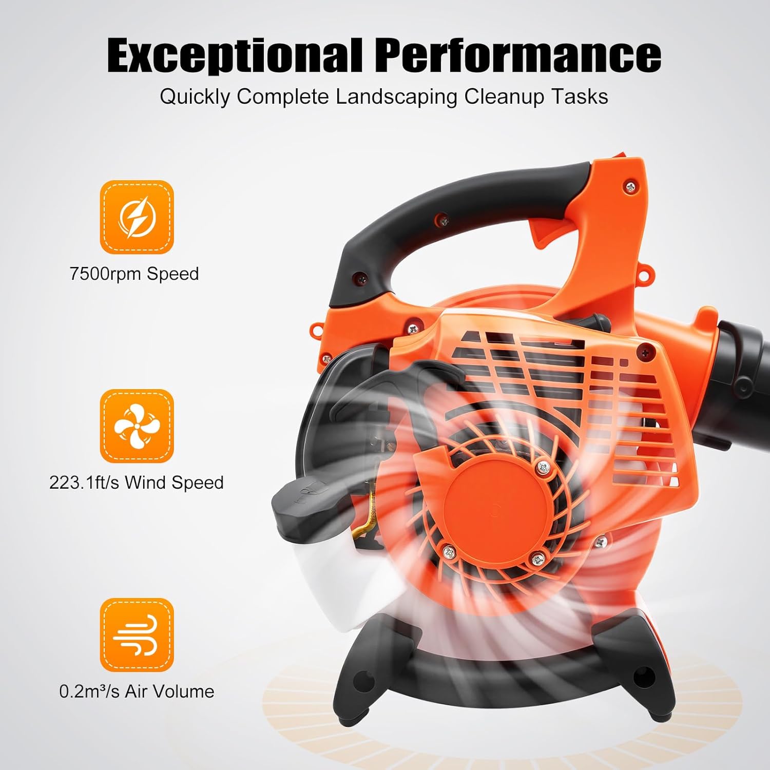 2-Stroke Handheld Leaf Blower, 25.4CC Hand-Pull Gas-Powered Engine Domestic Snow Blower Grass Sweeper Lawn Care Tool, Single-Cylinder Air Cooling for Snow Blowing Yard Cleaning