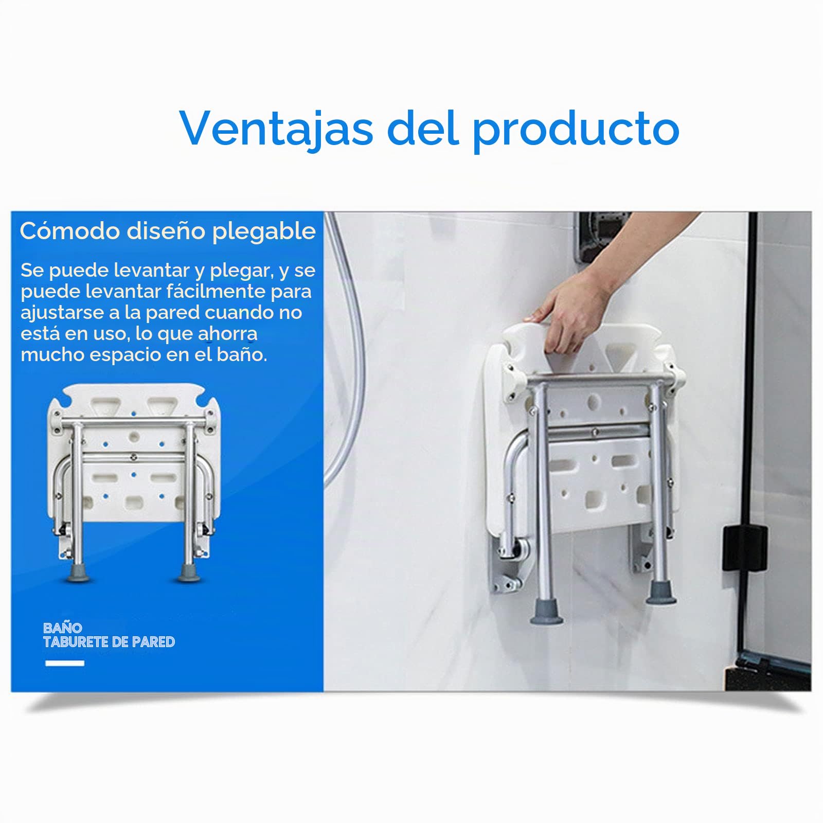 Silla Ducha Plegable,Asiento Ducha Montado Pared Taburete Baño,Silla Antideslizante Plegable Cuarto Baño Taburete Ducha Hogar,Mayor/Embarazado/Discapacitado,carga Máxima De 200Kg,silla de ducha