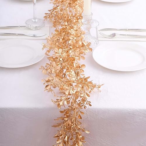 Miniatura 4 de Efavormart 7ft Metallic Gold Artificial Monstera Leaf Table Garland Plant, Faux Tropical Jungle Hanging Vine