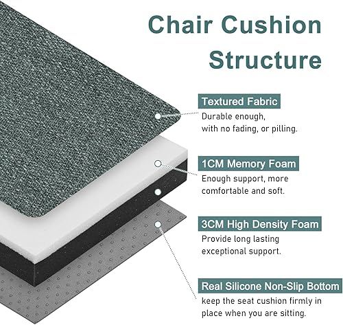 Miniatura 9 de baibu Cojín rectangular para taburete de banco antideslizante, cojín de asiento de taburete de bar con funda lavable a máquina, solo un cojín (gris