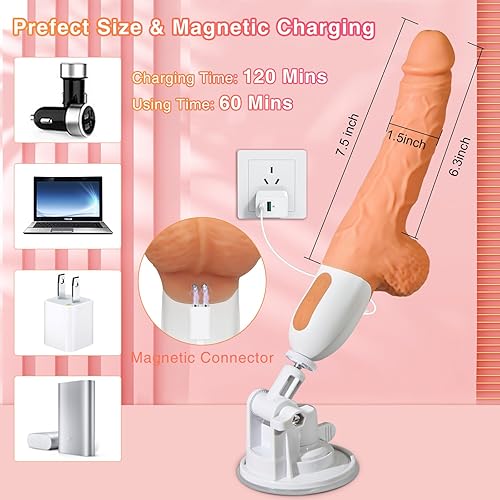 Miniatura 6 de Máquina sexual de empuje con consolador realista para mujeres con 10 modos de vibración y empuje para estimulación del punto G, clítoris y anal