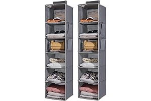 2 Packs Hanging Closet Organizer for Baby Clothes, Storage 6-Shelf with Side Pockets Grey