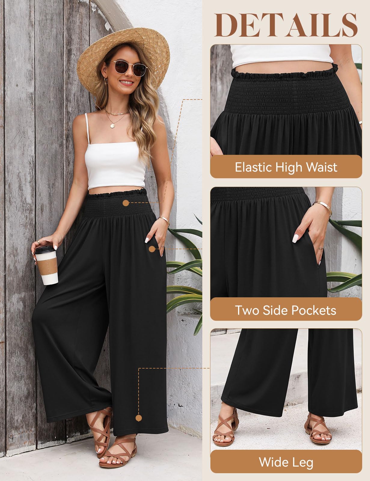 Voqeen Pantaloni Donna Estivi Pantaloni Gamba Larga Casual A Vita Alta per Donna Pantaloni Palazzo Larghi con Tasche Pantalone Donna Estivo Leggeri