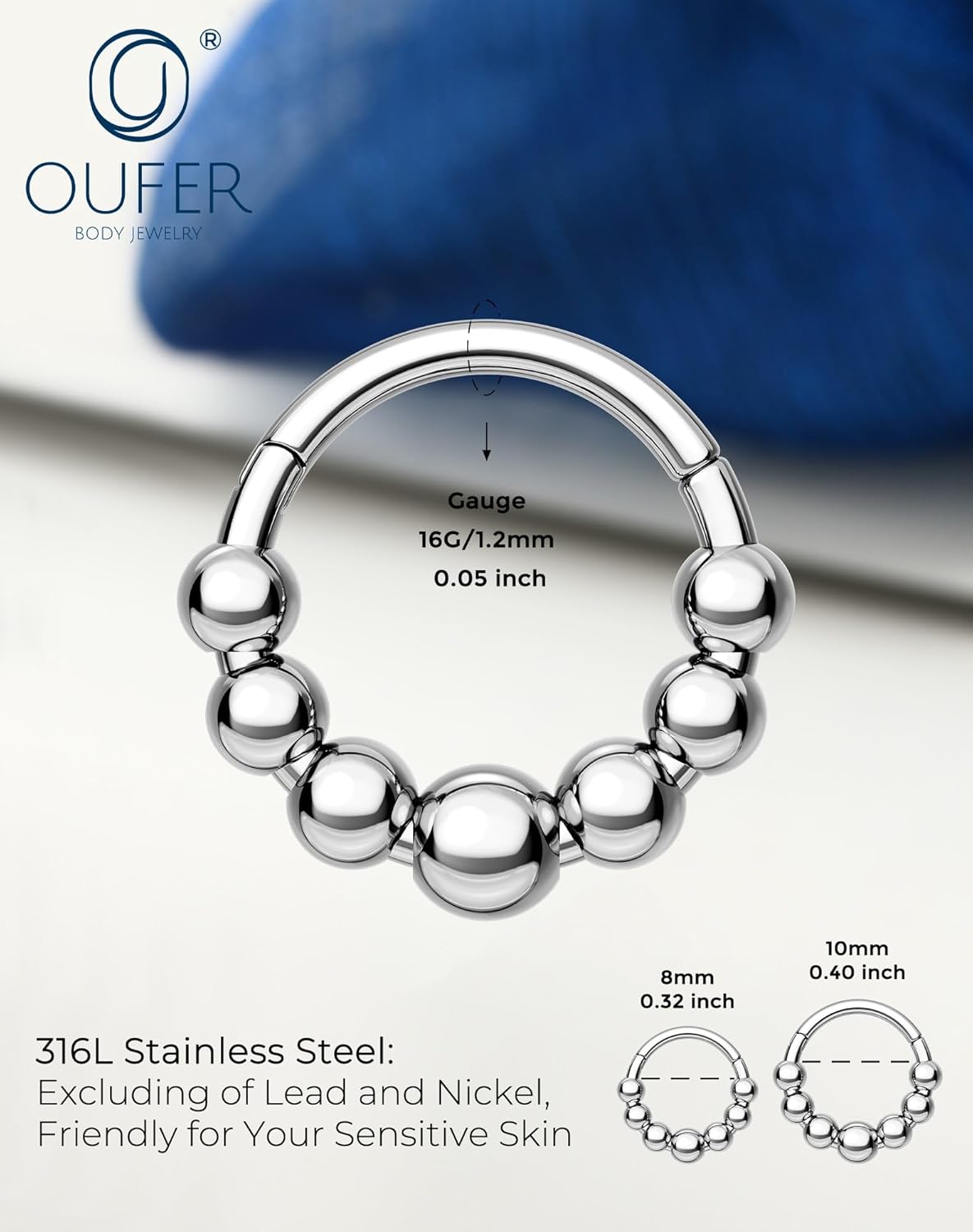 OUFER Septum Rings 16G Surgical Steel Septum Jewelry, Niche Design Septum Nose Rings, Hinged Segment Helix Cartilage Daith Piercing Jewelry For Women Men - Image 8