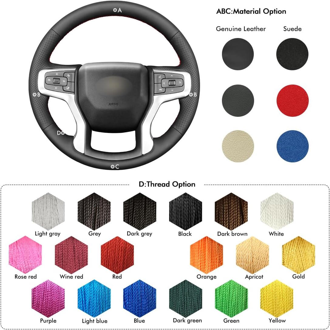 MEWANT Steering Wheel Cover Compatible with Silverado 1500 2019-2025 / Silverado 2500 2020-2025 / Silverado 3500 2020-2025 / Blazer 2019-2025 / Suburban 2021-2025 / Tahoe 2021-2025