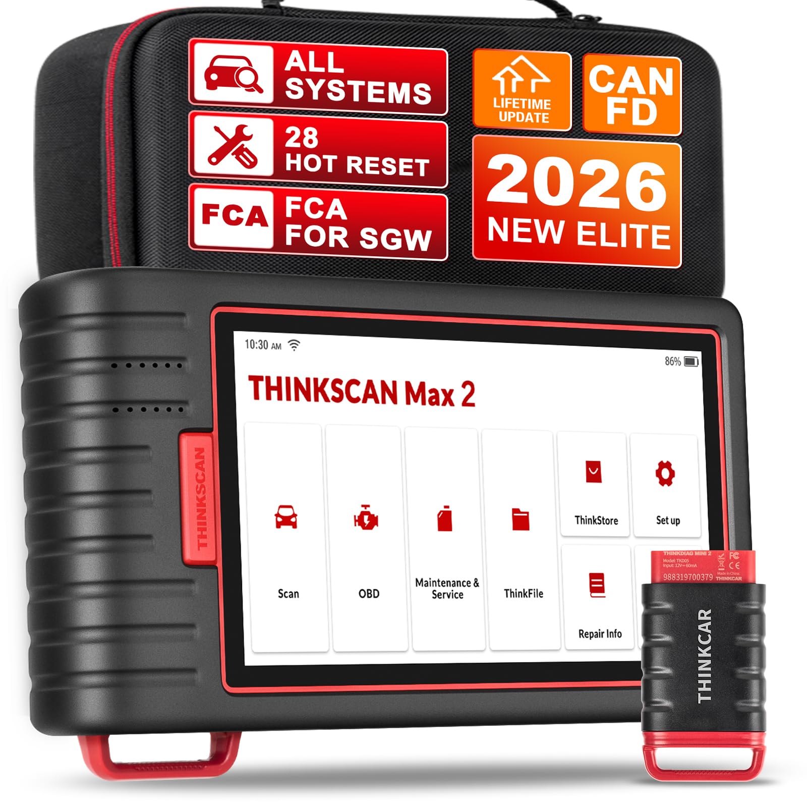 Car Diagnostic Tool,Thinkscan Max2 All System Automotive Scan Tool,OBD2 Scanner Bluetooth With Auto VIN,32G ROM And 28 Maintenance Services,Oil/IMMO/EPB/SAS/TPMS Reset.Lifetime Free Upgrade.
