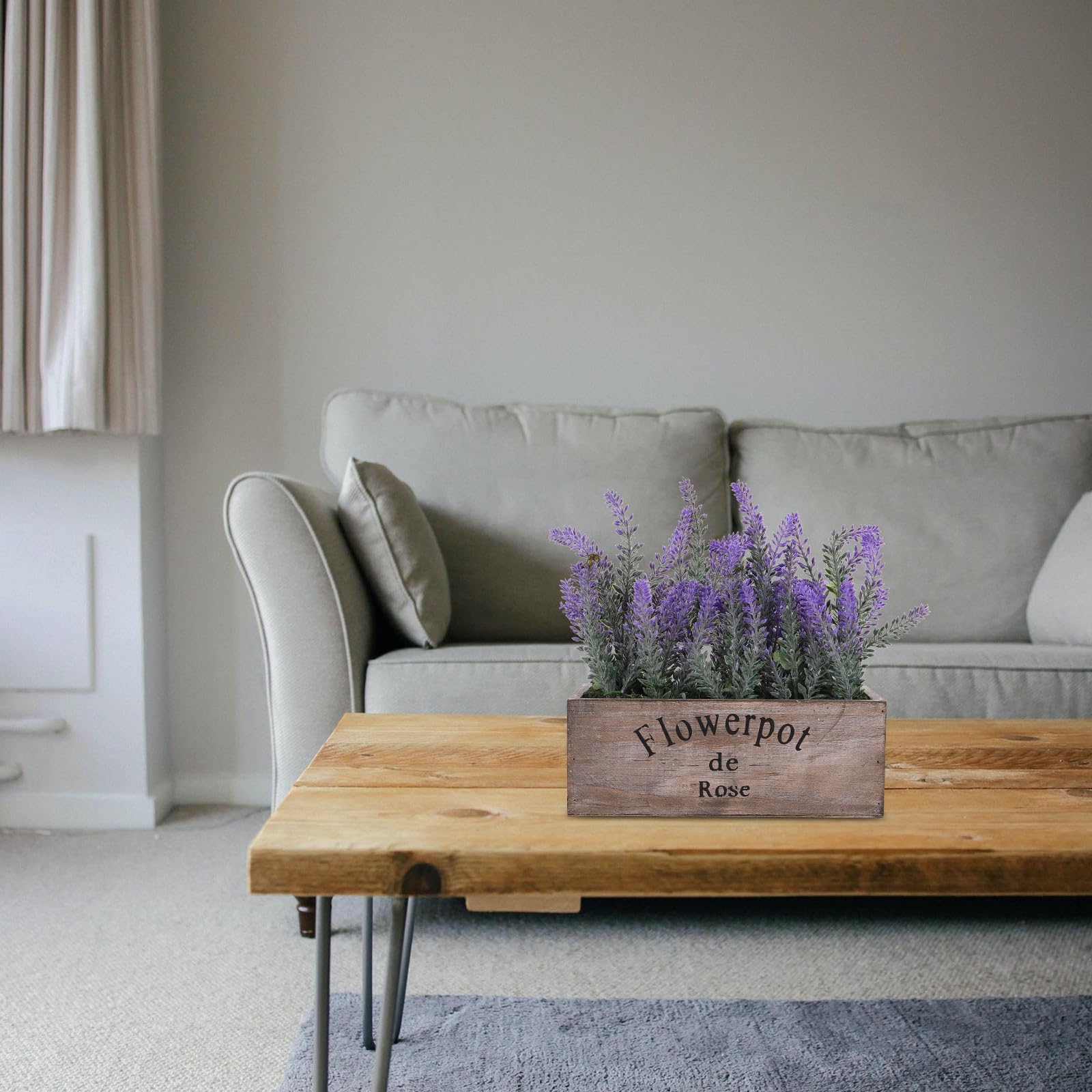 Künstlicher Lavendel Bonsai Topfpflanze mit Kunststofftopf für Schreibtisch und Fensterbank Dekoration im Büro und Wohnzimmer