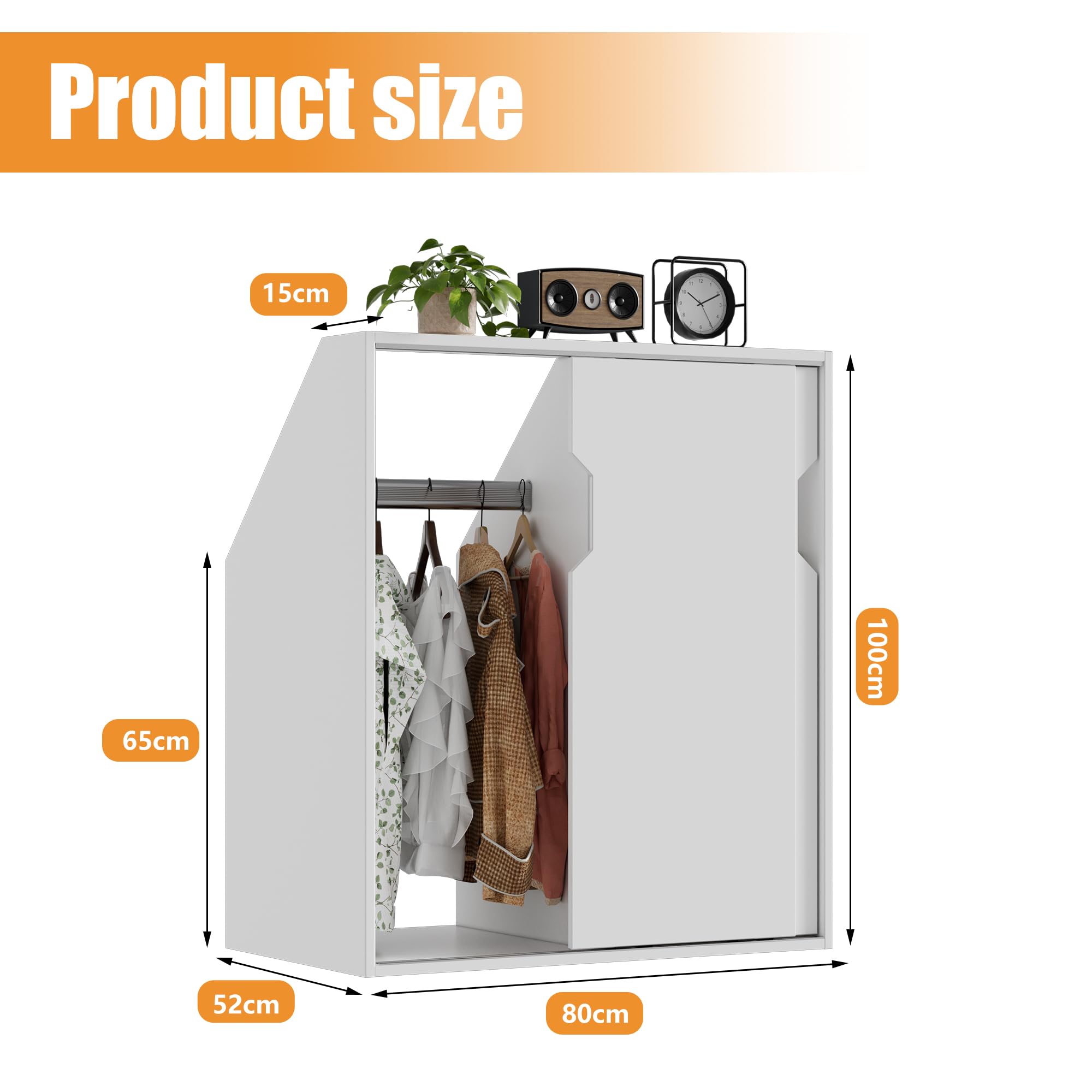 MSFE Dachschrägenschrank mit 2 Türen, Dachschrägenregal 100 x 80 x 52CM Kleiderschrank im schräger Wand Bücherregal in Holz geeignet für die platzsparende Aufbewahrung unter Dachschrägen Weiß