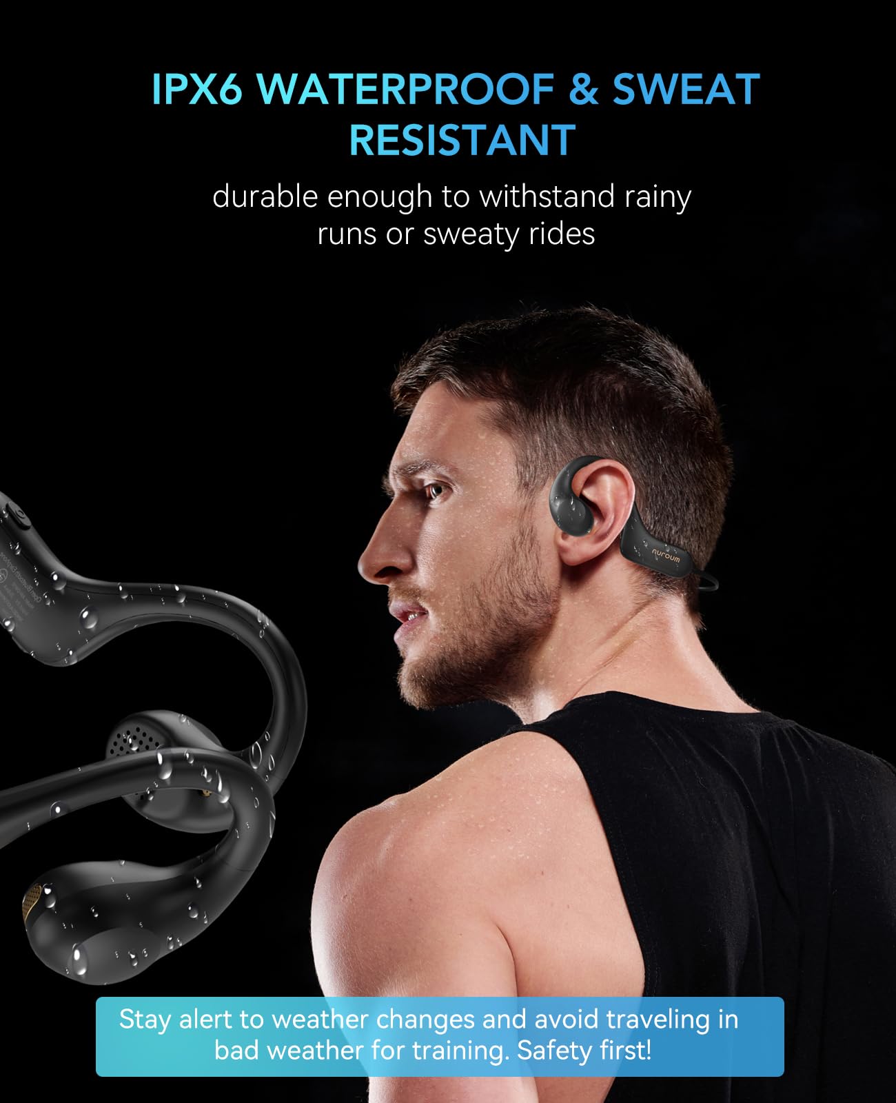 Nuroum Casque sans Fil à Oreilles Libres Bluetooth 5.3 avec Deux Microphone, Open-Ear Écouteur Léger Sport à 17 * 12mm Pilote, 10h D'Autonomie, Étanchéité IPX6, Confort Conçu pour Le Sport/VTT