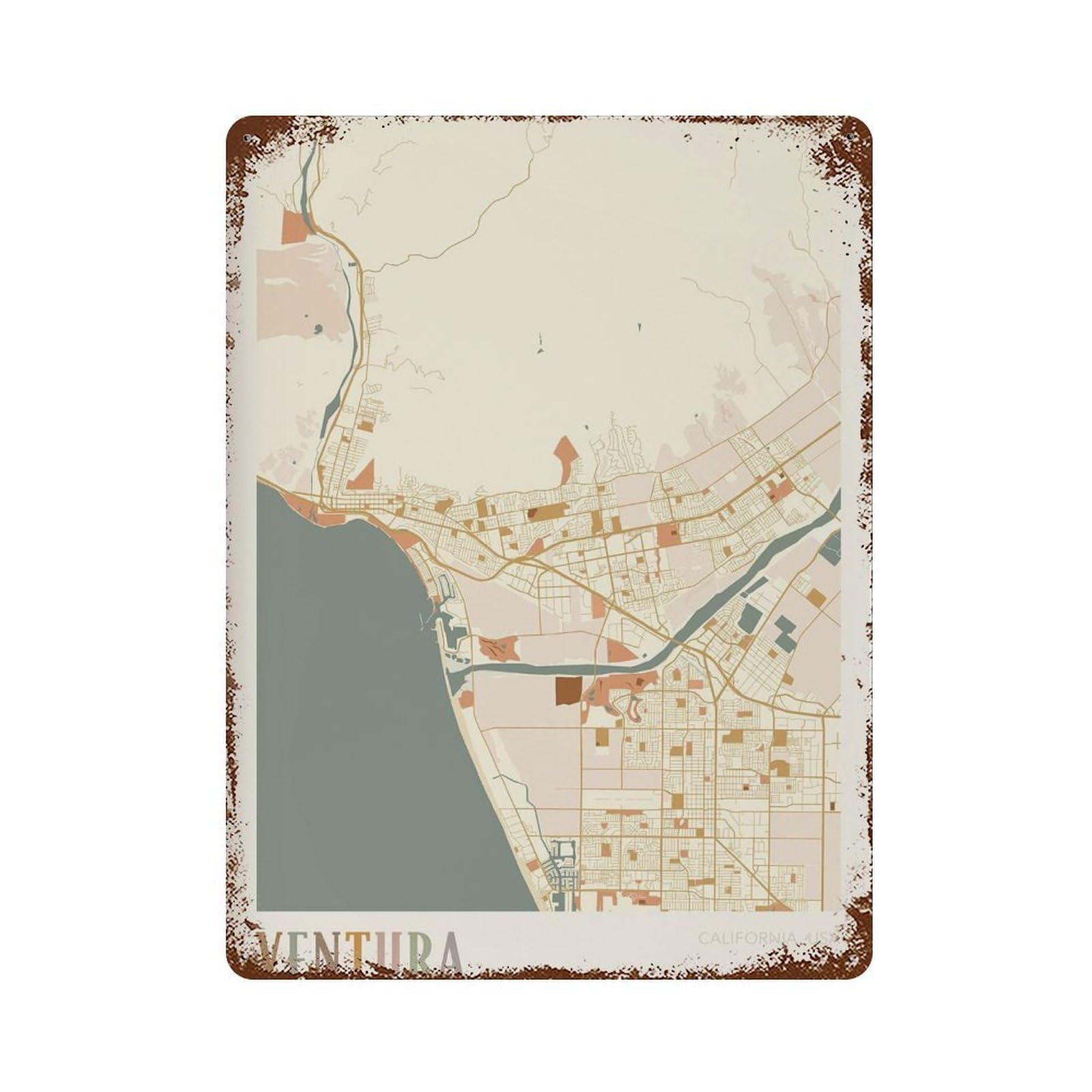 xiaoxiaoshen Ventura Map California Travel Gift Boho Dining Room Decor Wall Decor Art Metal Tin Poster Modern Home Decor Art Home Bar Shop Decorations Vintage Sign 40x30cm