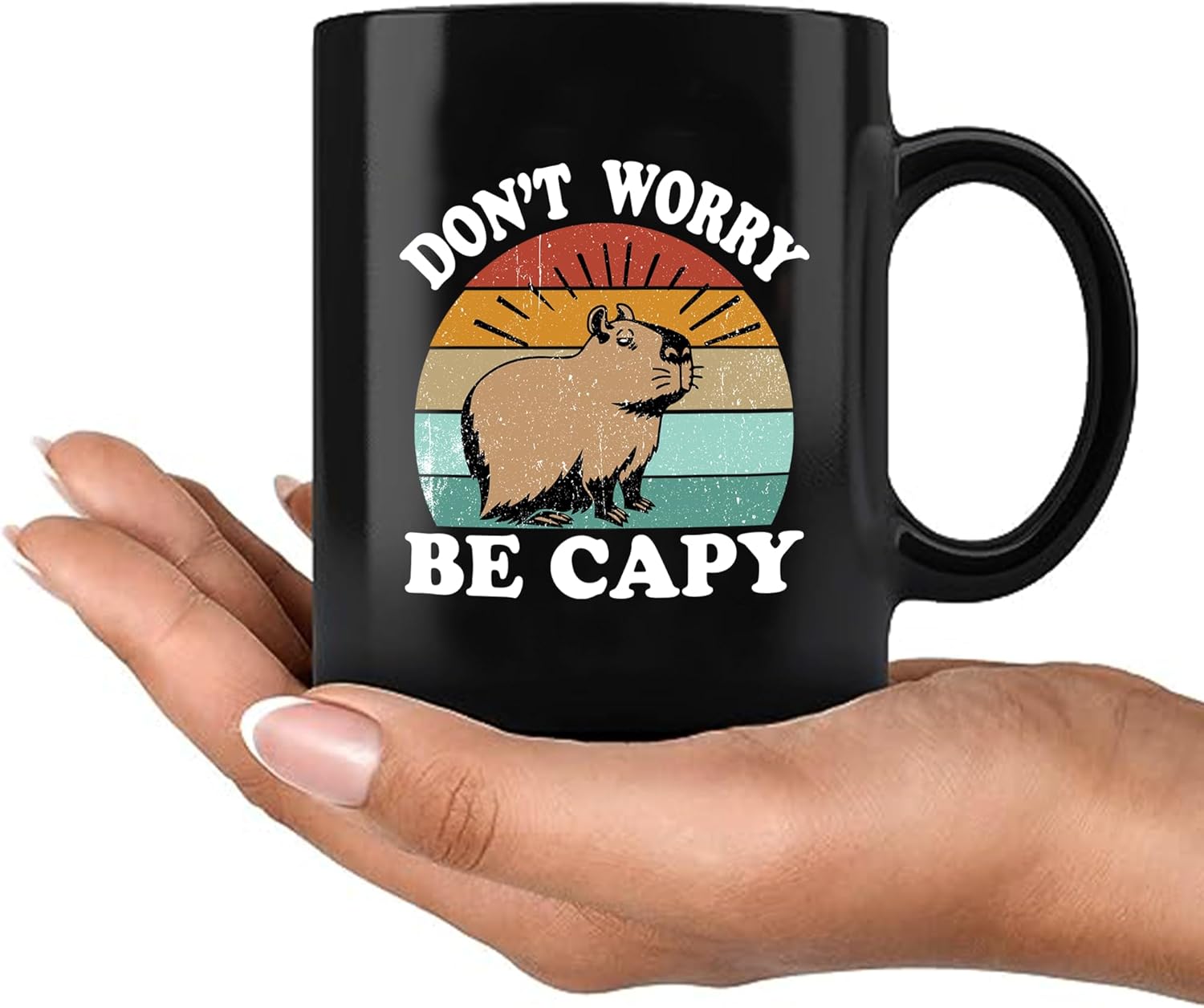 Panvola Don't Worry Be Capy Capybara Animal Lover Gifts Pet Owner For Dad Mom Brother Sister Funny Novelty Drinkware Ceramic Mug 11 oz Black - Image 8