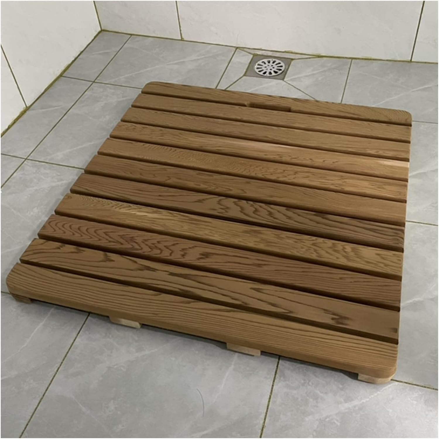 QYMYOZ Natural Wooden Shower Bath Mat, Cut-out Drainage Board, Doorway Planter Floor Tread, Custom Size (Colour: Wooden, Size: 100x110cm)(30x60cm)