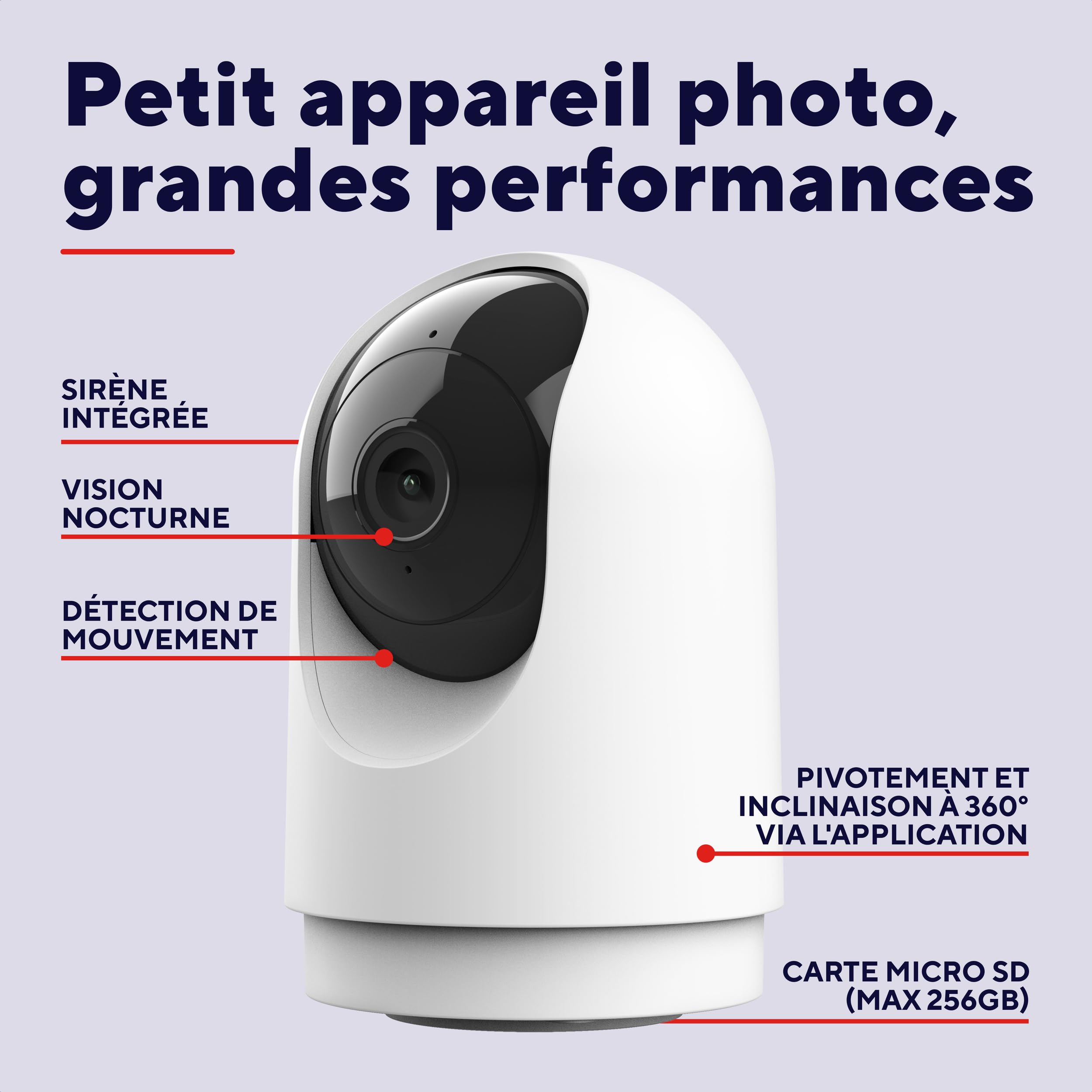 Trust IPCAM-2700 Camera de Surveillance 360° Intérieure avec Vision Nocturne, Sirène et Microphone Intégrés, Détection Humaine, Camera WiFi avec Application, Maison Connectée, Blanc