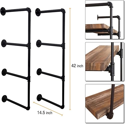 Miniatura 3 de Jolitac Estante de tubo industrial para almacenamiento en el hogar, soporte para colgar en la pared, estante flotante de tubo de hierro retro negro,
