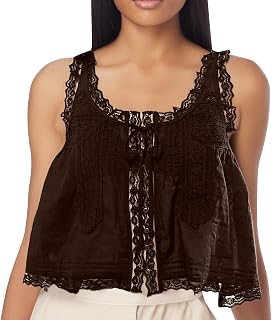 Top Yellow - Chaleco para mujer, color liso, encaje, patchwork, dulce, ajuste delgado, camiseta pequeña para mujer, talla 48
