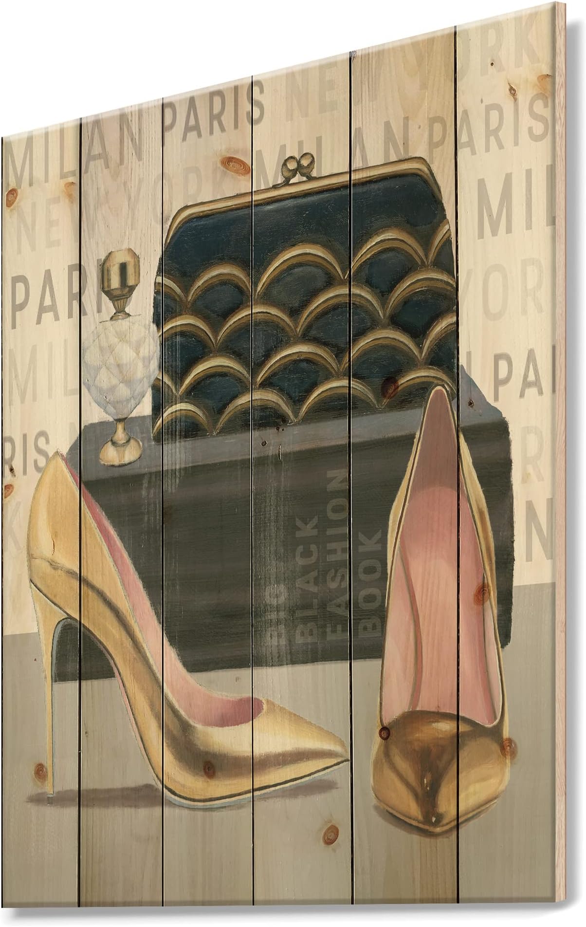 DesignQ Glam fashion High Heels IV - Posh & Luxe Print on Natural Pine Wood - 24x32