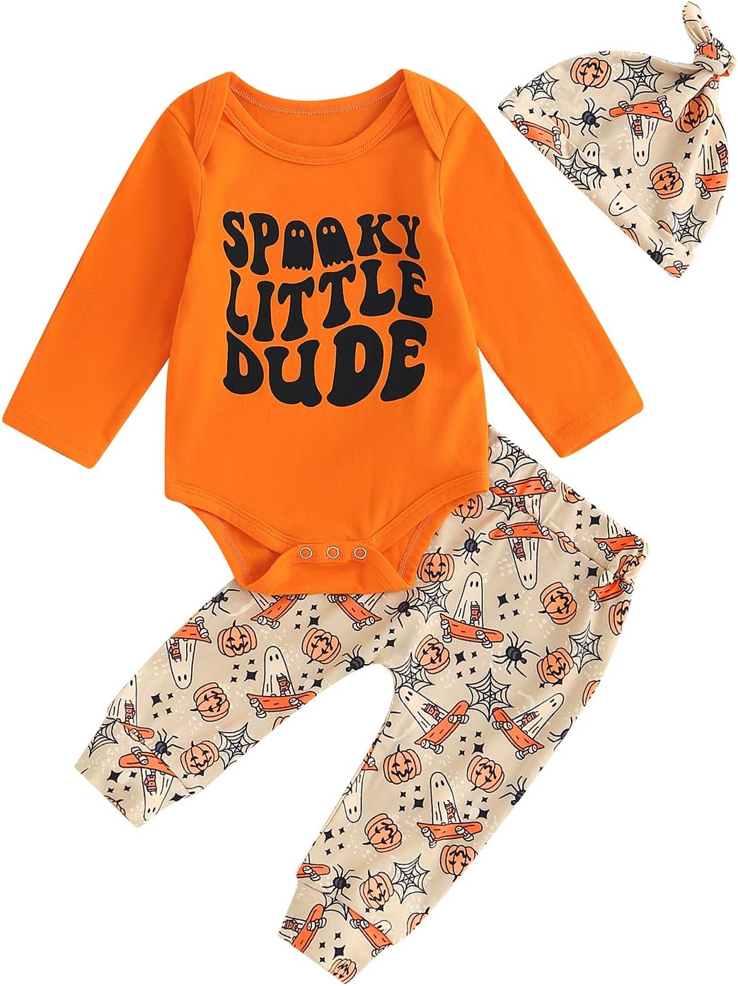 MA&BABYMy First Halloween Newborn Infant Baby Boy Clothes Halloween Outfits Pumpkin Romper Bodysuits Pants Hat Set