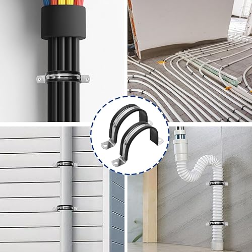 Miniatura 6 de 12 abrazaderas de tubo de 2 pulgadas, abrazadera de correa de tubo rígida reforzada de acero inoxidable, correa de dos agujeros, clip de tubo con