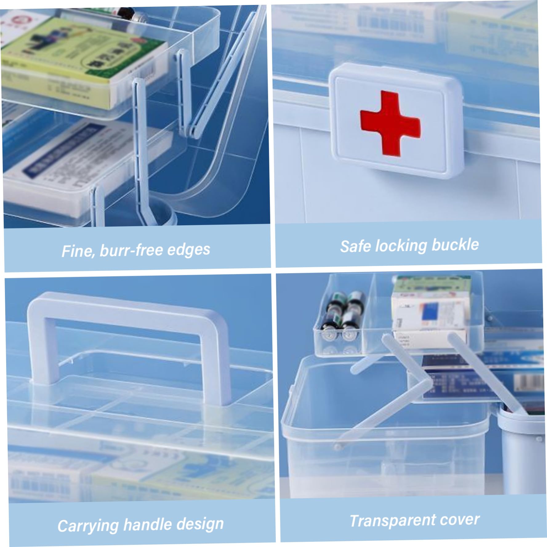 Scatola portaoggetti per medicinali, scatola portaoggetti multiuso pieghevole a tre strati, organizer artistico in plastica trasparente, pronto soccorso portatile con maniglia per casa, ufficio, orga
