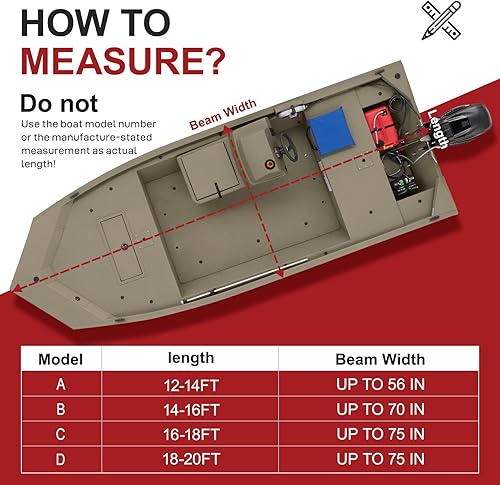 Miniatura 6 de Boatpro Jon - Funda para barco de 14 pies, 900D resistente al agua, remolcable Jon Boat de 14 pies con cubierta de motor, lona de grado marino,