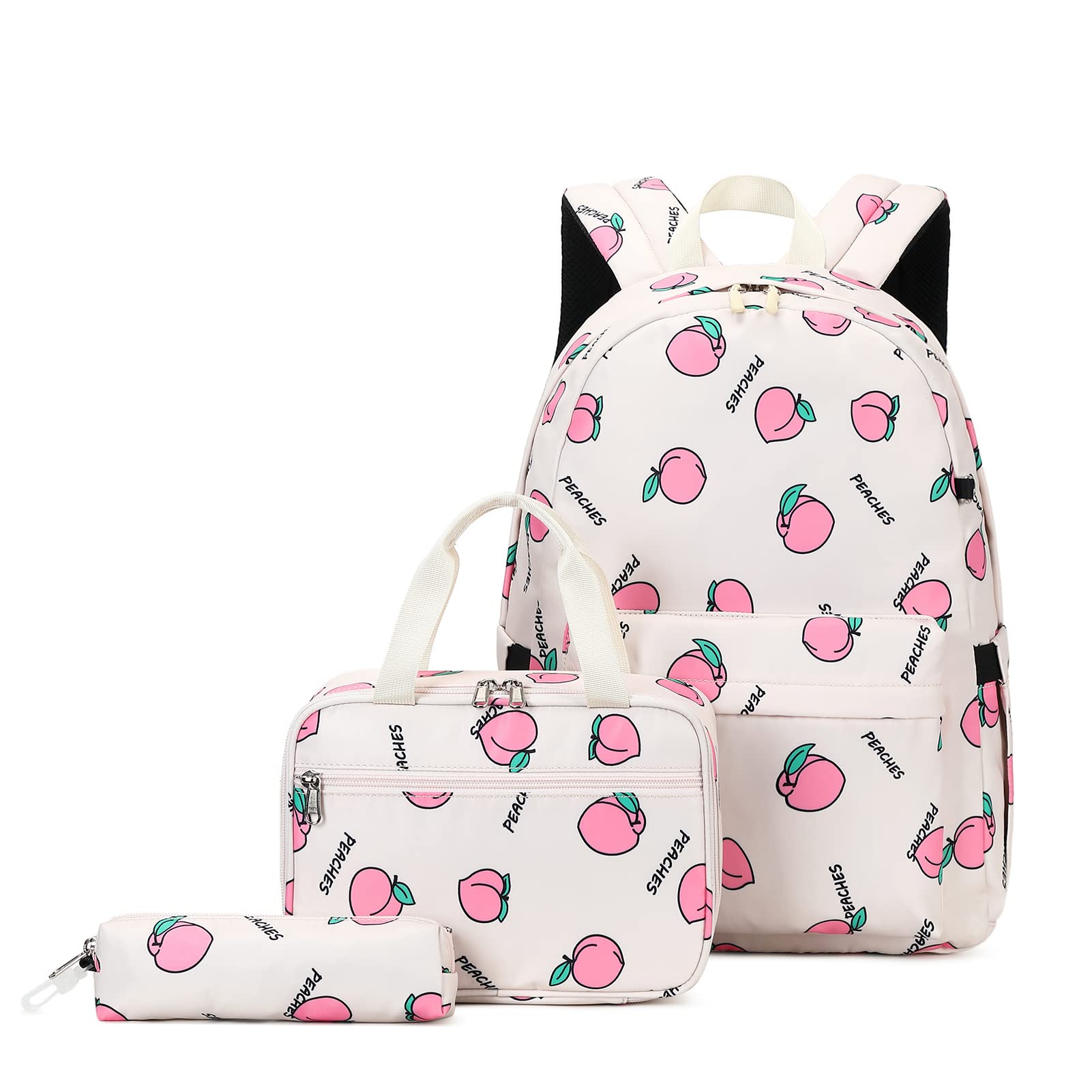 ZHIERNAGirls Backpack For Elementary School Kids Bookbags With Lunch Bag And Pencil Case 3Pcs, Beige, 3 years old and above, Backpack