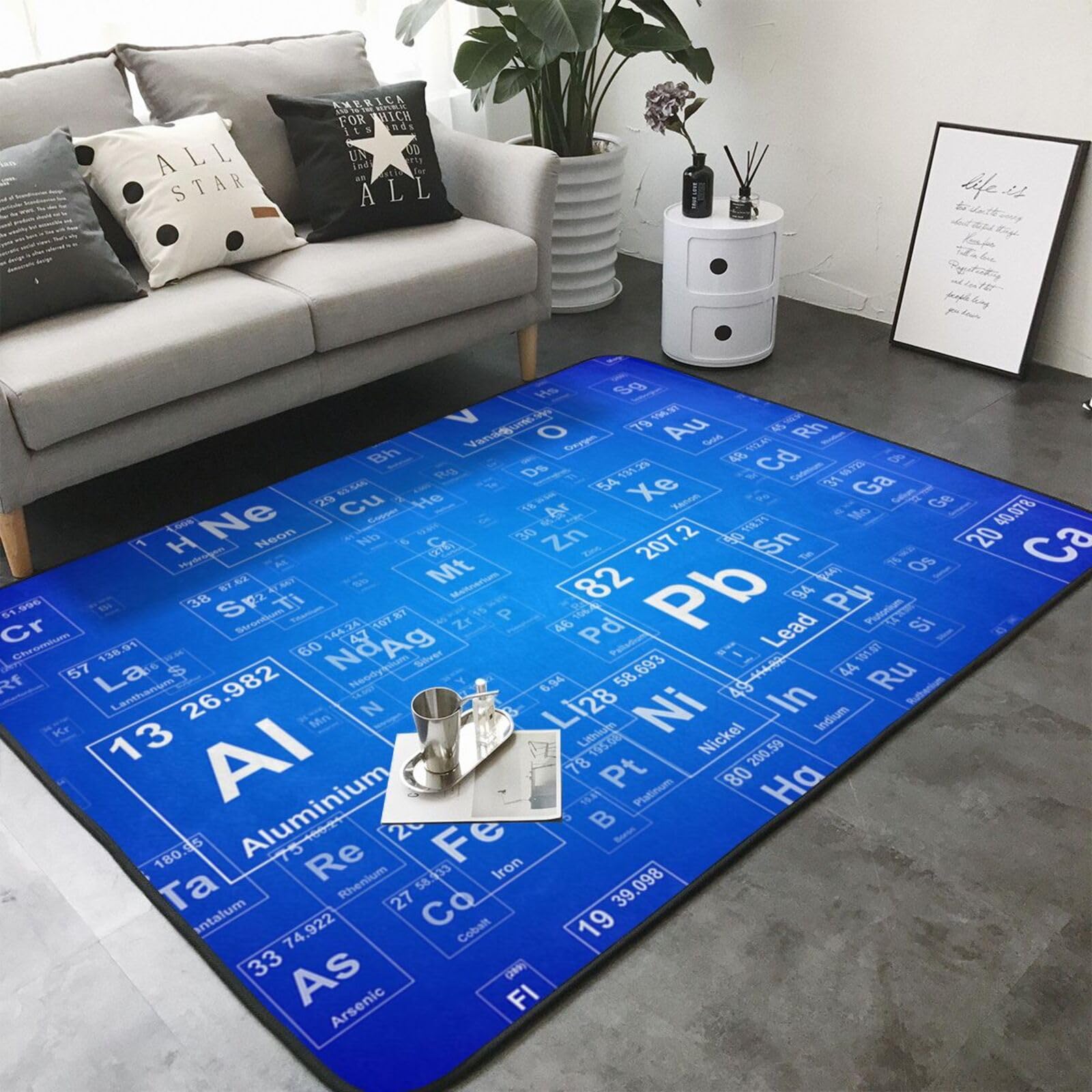 Insegnante di scienze divertente Elementi della tavola periodica, Tappeto grande antiscivolo per soggiorno e camera da letto, 208 x 148 cm.