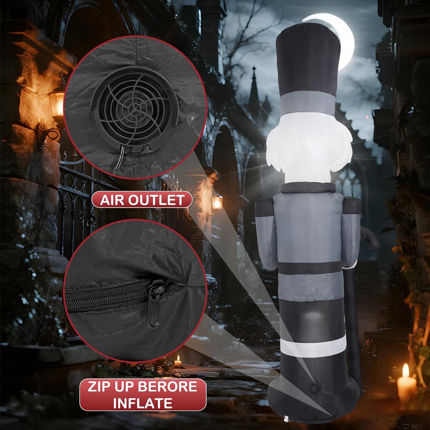 HZGEDJTG 9FT Grey Soldier Outdoor Inflatable Decoration with Built-in LED Lights, Suitable for Outdoor Holiday Decorations in Yard, Lawn, Patio