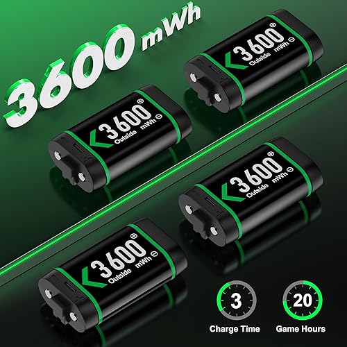 Miniatura 2 de DINOSTRIKE Paquete de baterías recargables para Xbox con estación de carga, 4 x 3600 mWh, paquetes de baterías de control Xbox One para Xbox Series