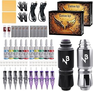 BUY 1 TAKE 2 SET GOLD PLUME Tattoo Gun Kit - Wireless Tattoo Pen Kit Tattoo Kit with 20Pcs Tattoo Needles Mand 14Pcs Tattoo Inks, Complete Tattoo Machine kit Tattoo Supplies for Beginners