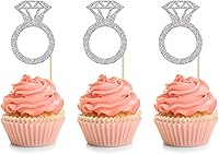 Vista 8 de 24Pcs Gold Glitter Diamond Ring Donut Toppers Cupcake Picks Wedding Cake Decorations for Bridal Shower Wedding Engagement Party Decorations