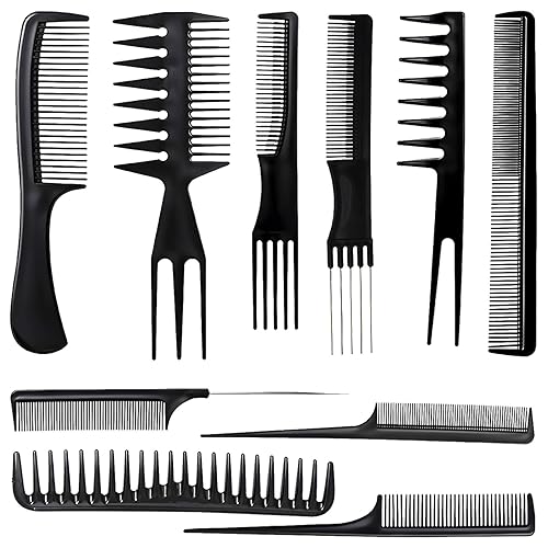 Miniatura 1 de Juego de 10 peines de peinado profesional, paquete variado para todo tipo de cabello y estilos