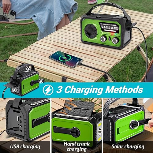 Miniatura 3 de Radio de emergencia con manivela solar de 16000 mAh59200 mWh, radio meteorológica inalámbrica NOAA AMFM con carga USB-CTipo-C, 3 modos de luz,