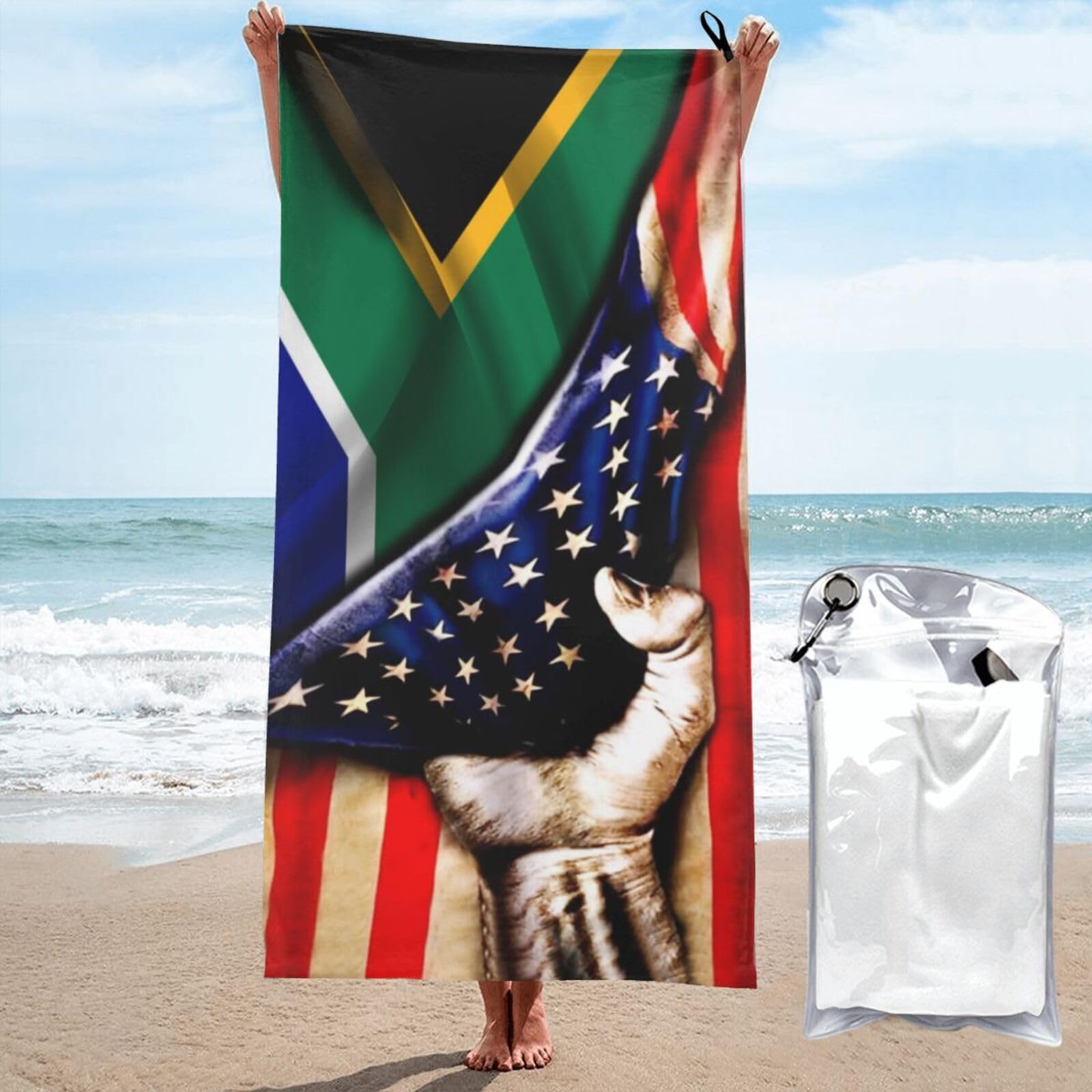 HACXZ Bathroom Beach Towels America Flag and South African South Africa Flag Large Camping Towel Microfiber Beach Towel