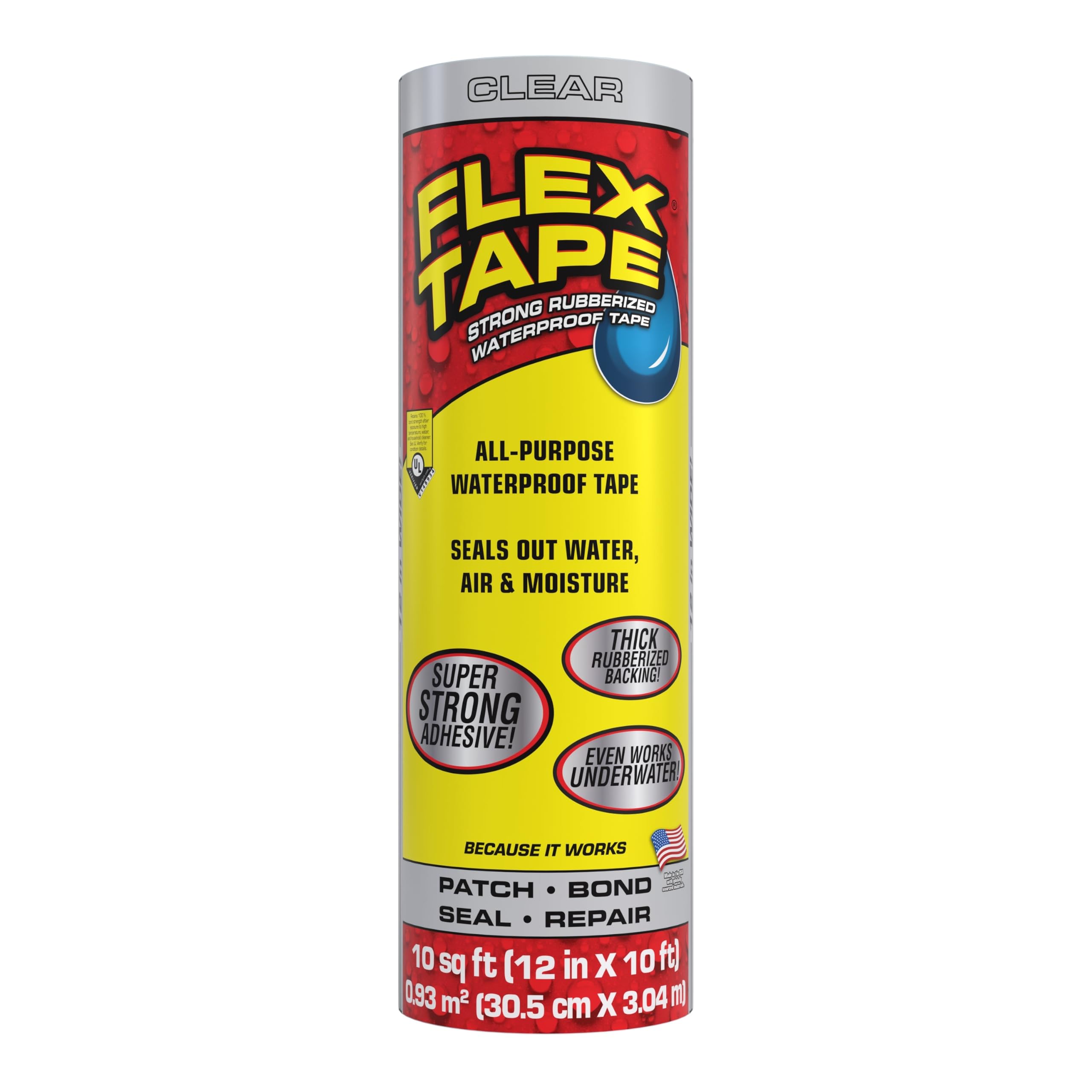 Flex Tape Strong Rubberized Waterproof Tape, Clear, 12 in x 10 ft, 1-Pack