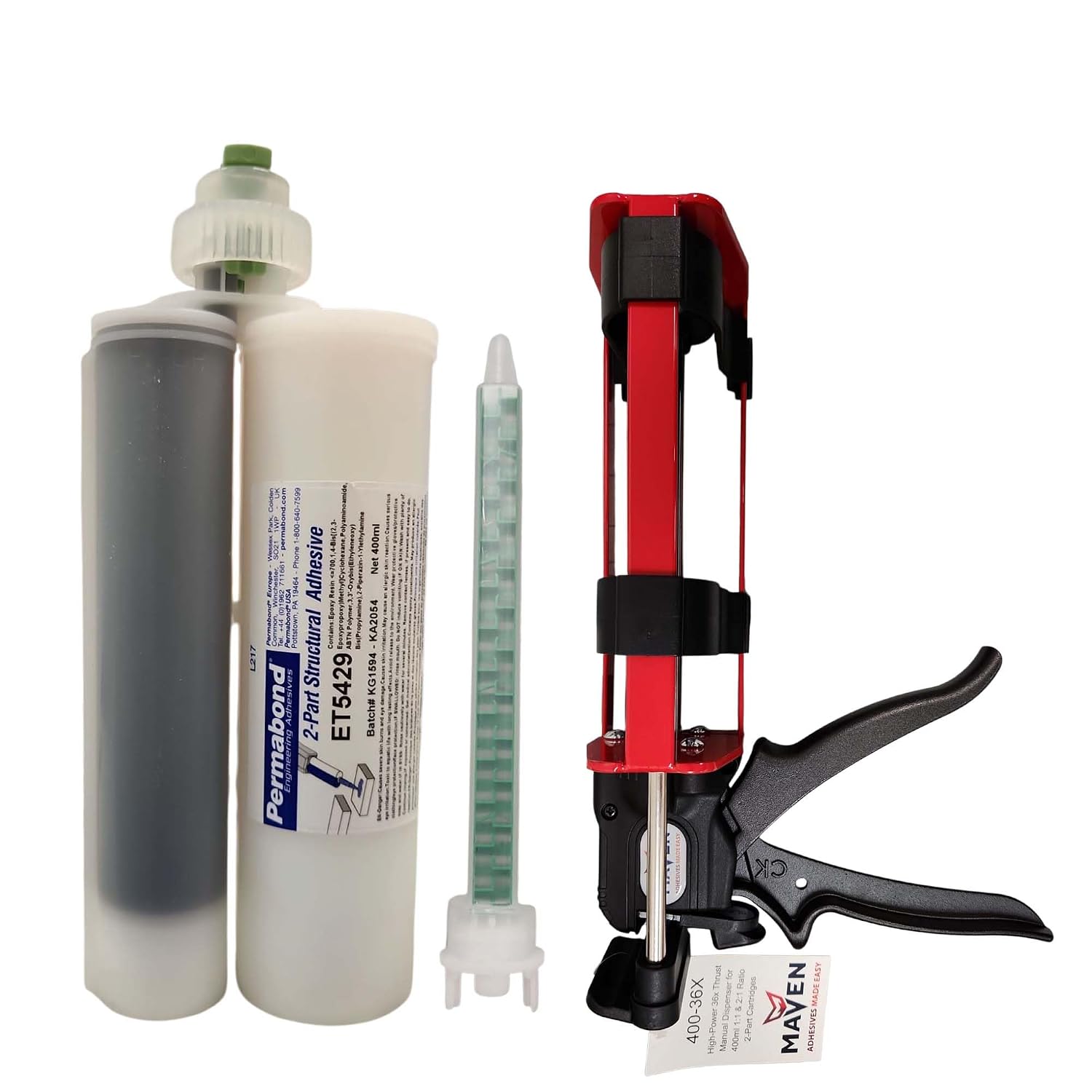 Maven Adhesive Kits (Permabond ET5429) Super Slow Set 120-240 min Thick Gel Epoxy Charcoal Color Cartridges & Accessories (Cartridge Only, 50ml)