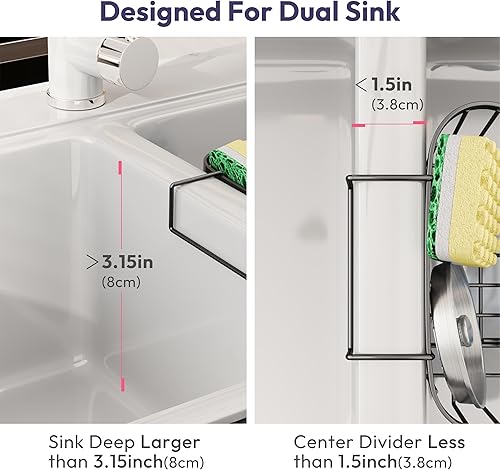Miniatura 2 de SWTYMIKI Soporte para Esponjas de Fregadero de Cocina - Organizador Móvil para Fregadero de Cocina con Gancho en Forma de M, Organizador Colgante de