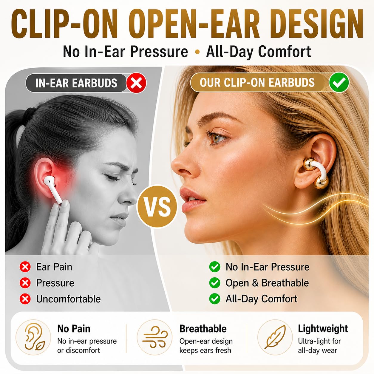 Auricolari wireless intelligenti con vano batteria a mano, Bluetooth 6.0, cuffie aperte con microfono integrato, design con ganci sopra l'orecchio, compatibili con iOS e Android (bianco)