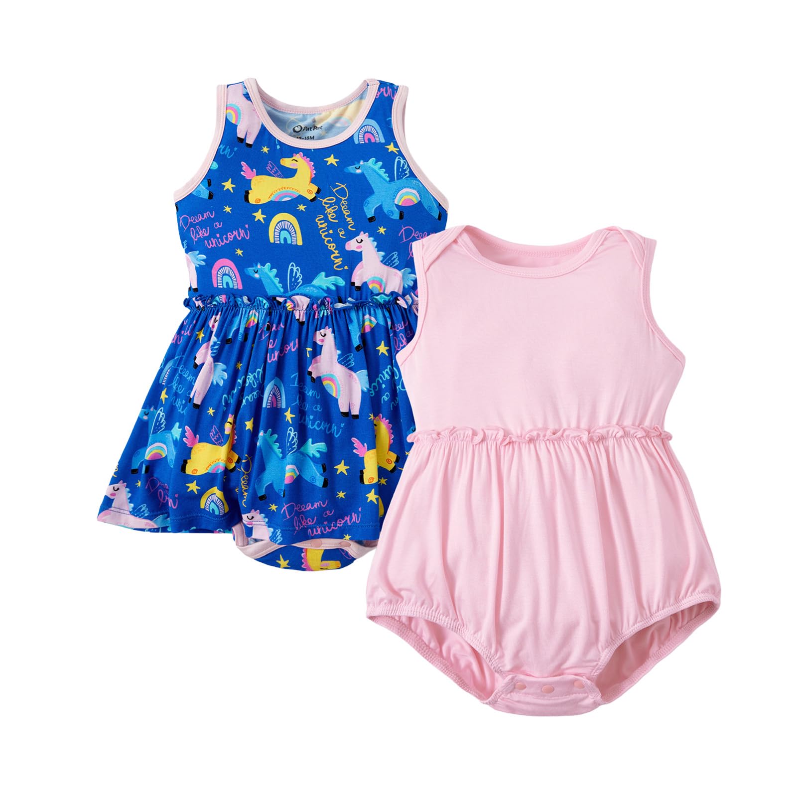 PATPAT Bamboo Baby Girl Clothes - Soft Breathable Viscose Outfits - Sleeveless Bodysuit Dress Summer- 2 Pack Newborn