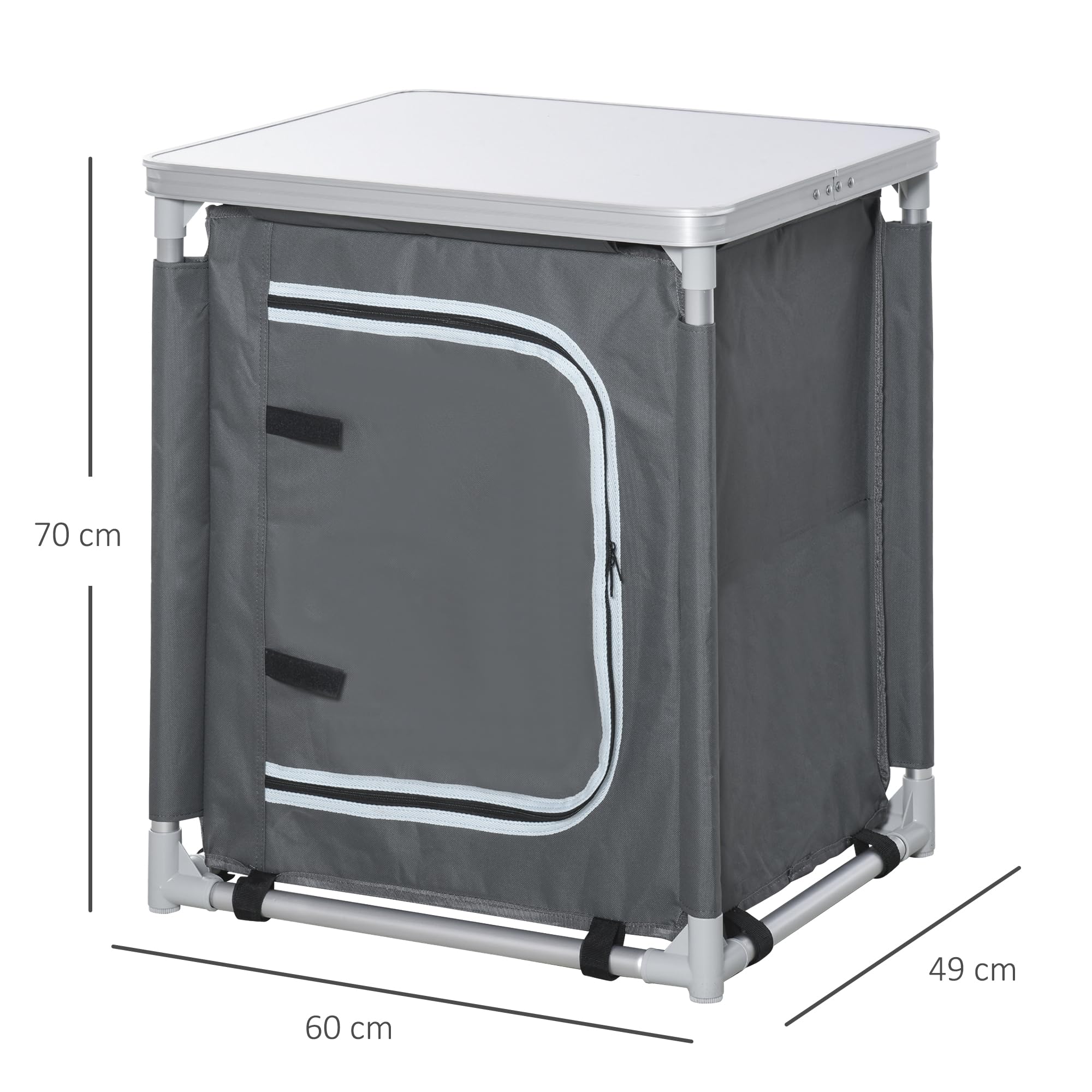 Outsunny Armario de cocina para camping plegable con 2 estantes y bolsa de transporte, aluminio y tela Oxford, 60 x 49 x 70 cm, color gris