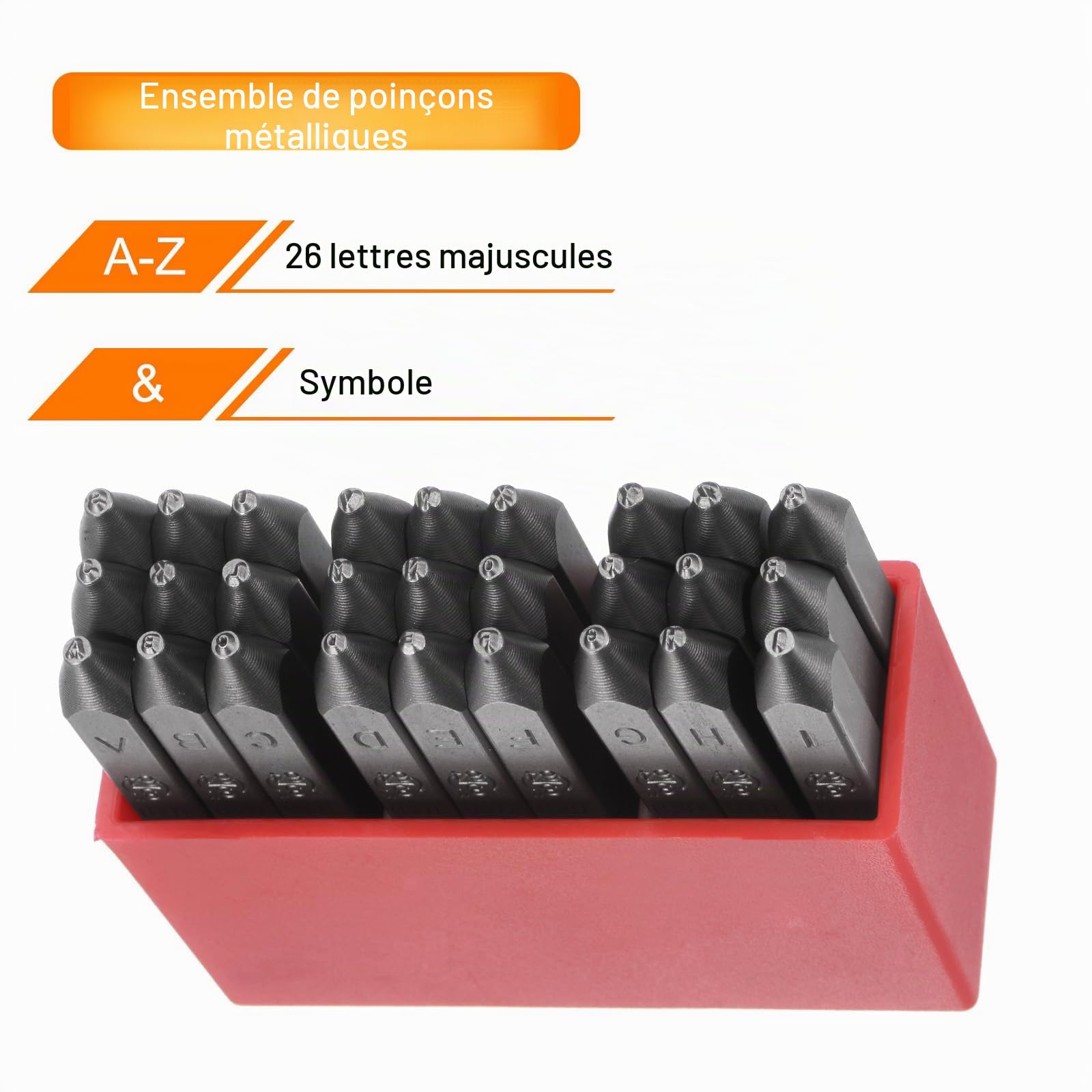 QUARKZMAN 27pcs Lettre Tampon Ensemble 3/64" 1mm Haut Outil Acier AZ & Poinçon Presse Outils Métal Tampons Ensemble Marteau Main Poinçon pour Métal Plastique Bois Cuir Laiton Estampage