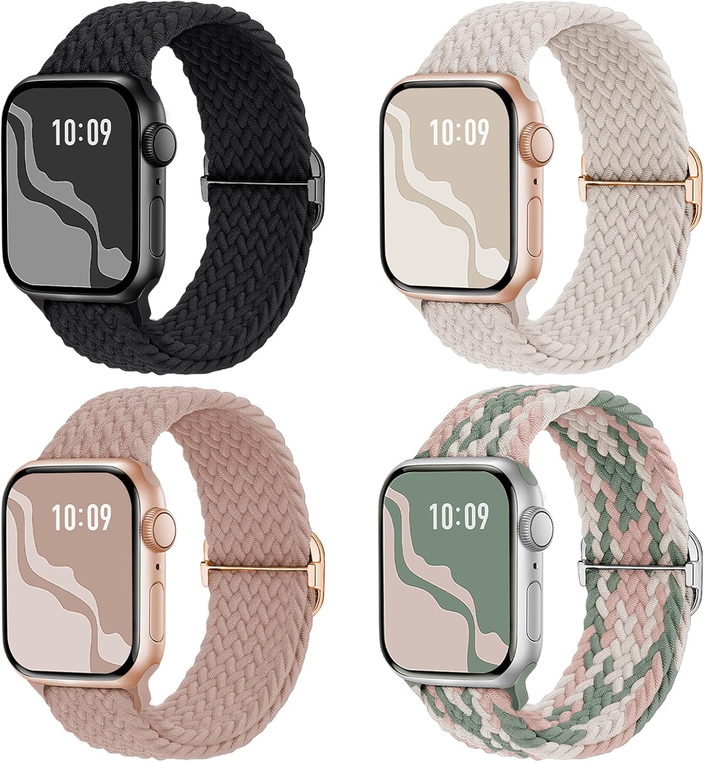 Braided Solo Loop 4Pack Compatible with Apple Watch Band 38mm 40mm 41mm 42mm 44mm 45mm 49mm