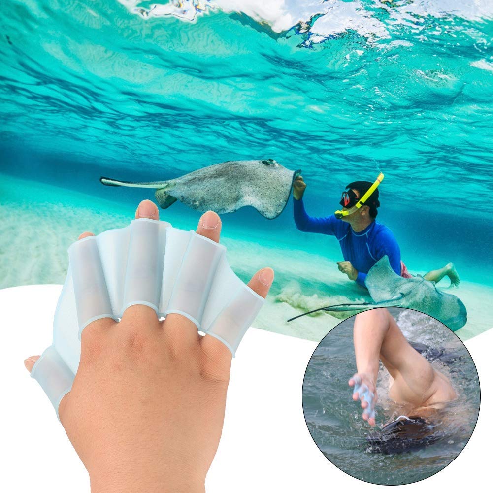Aletas de natación de Mano 1 par de Guantes acuáticos Aletas de natación con Palma Guantes palmeados para Dedo Paleta para Nadar Buceo(S)