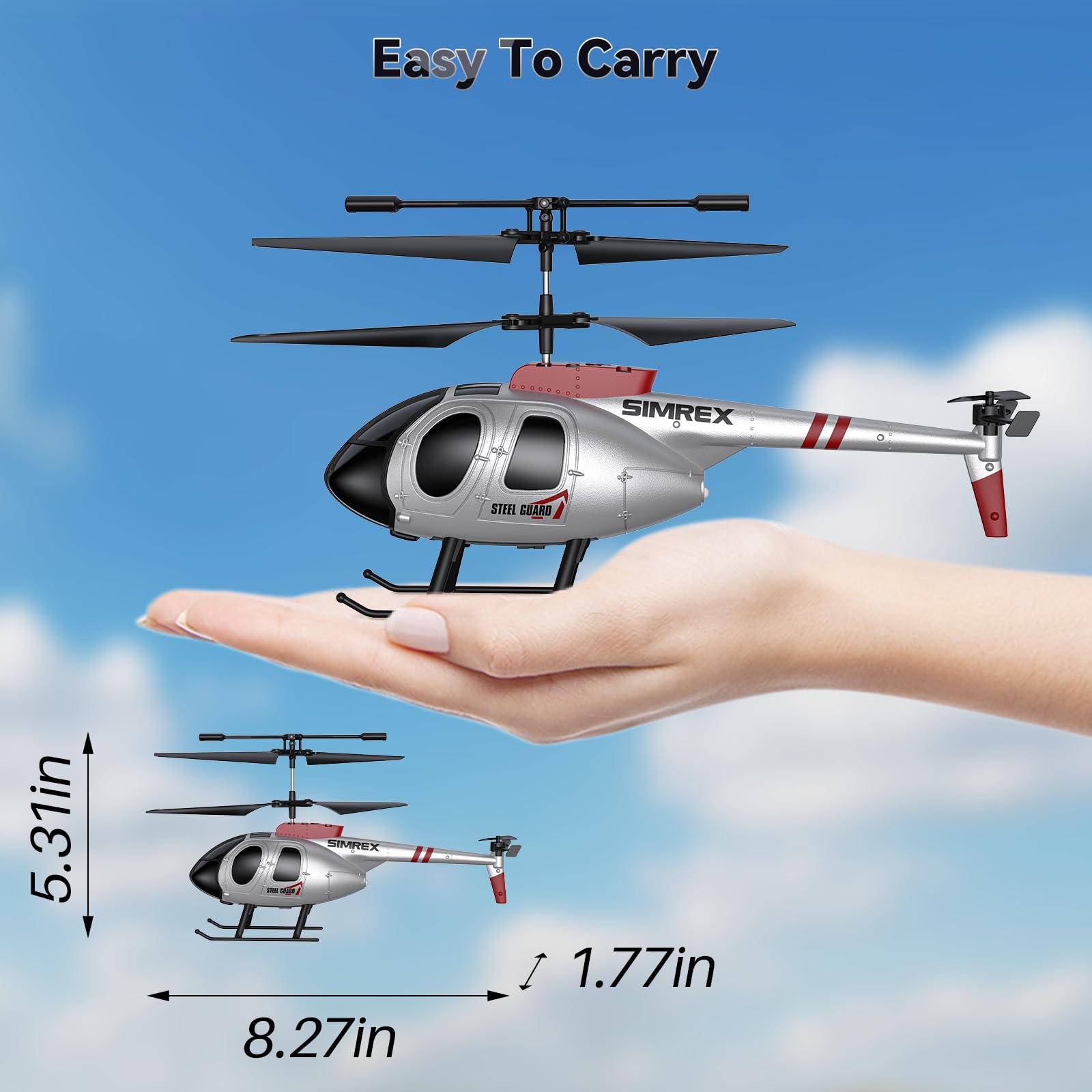 SIMREX Helicóptero RC para niños y principiantes | Mantenimiento de altitud, 2 velocidades, recargable con 2 baterías, juguetes para interiores y exteriores, niños y niñas