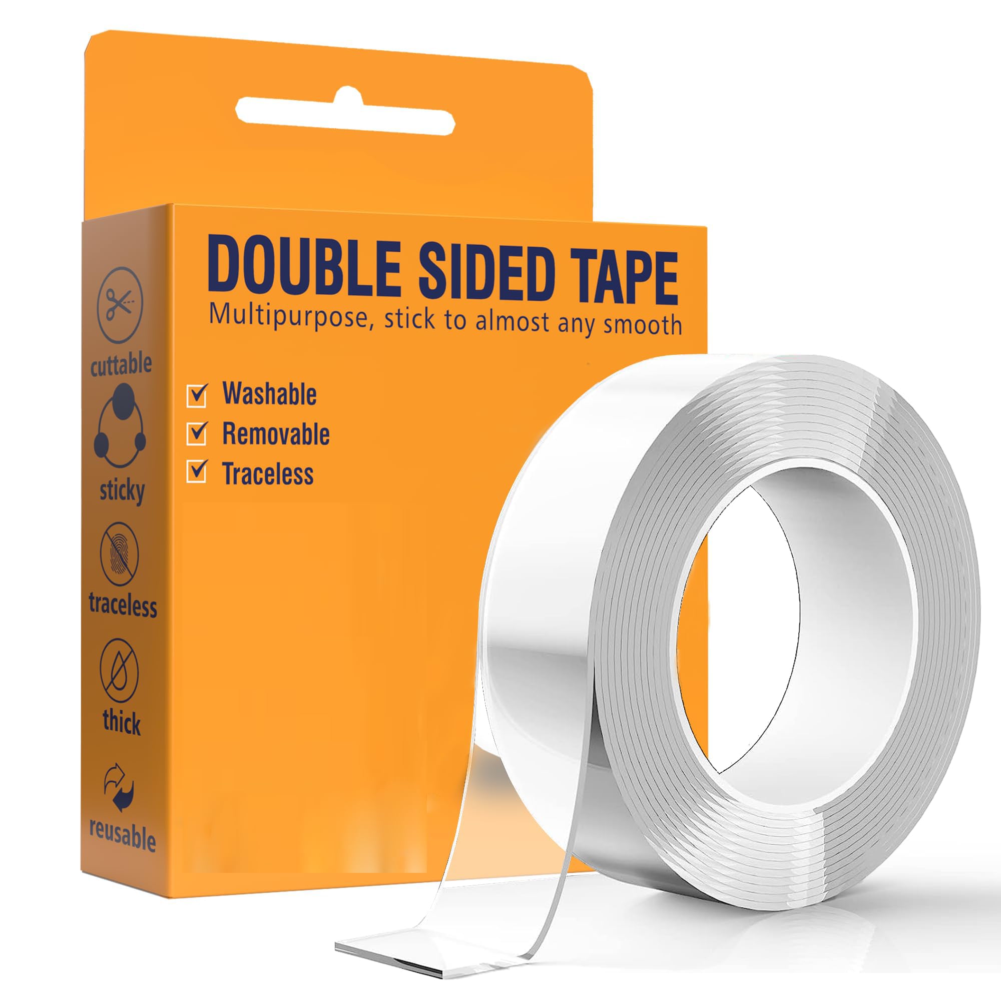BWESOO Red Double Sided Mounting Tape - 5mm Wide Strong Nano Adhesive, Traceless & Transparent