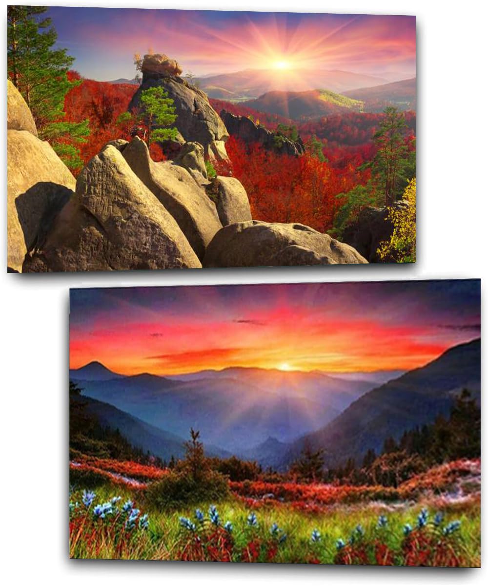 2 Pack Diamond Painting Kits,5D DIY Sunrise Diamond Painting Kits for Adults- Full Round Drill Crystal Rhinestone Arts and Crafts，Mountain Gem Art Paint with Diamonds for Home Wall Decor12X16Inch