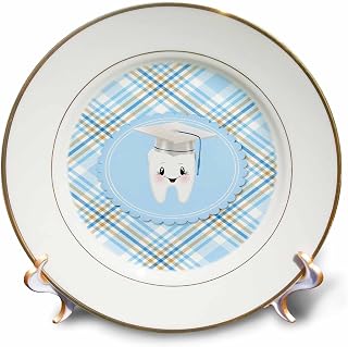 3dRose Image of Tooth wearing Cap, Dental School Graduation, Blue Plaid - Plates (cp_355052_1)